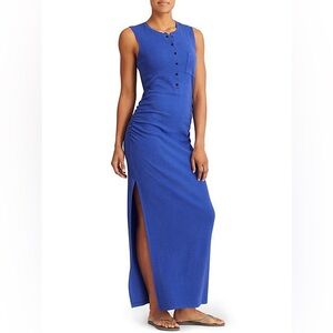 Athleta Caspian Blue Ribbed Henley Maxi Dress XSize Small Sleeveless